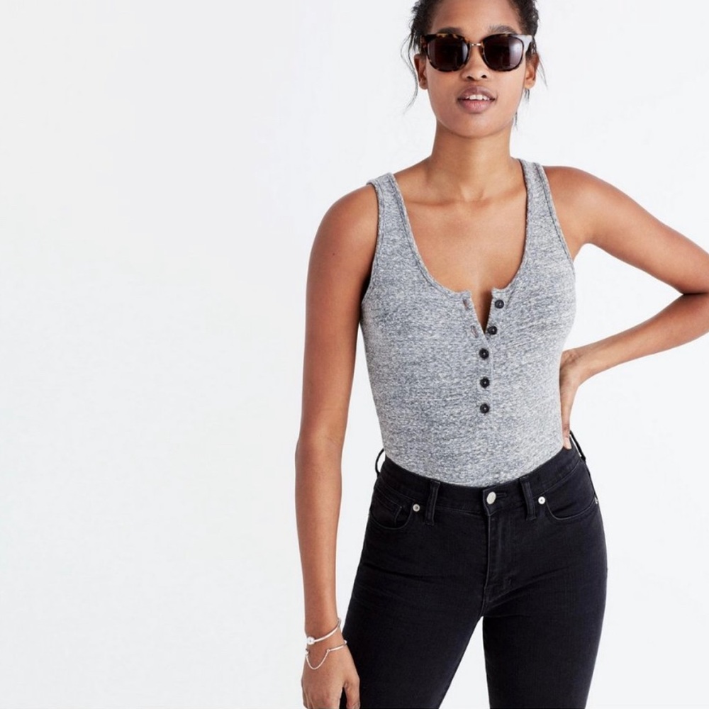 Madewell Henley Sleeveless Bodysuit- Heather Gray